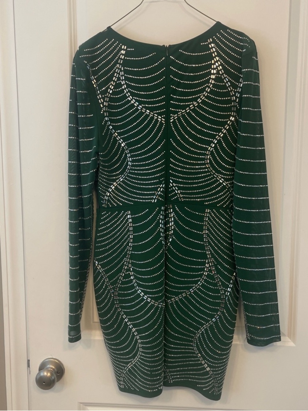 Fashion Nova Dark Green Long-Sleeve Studded Bodycon Dress